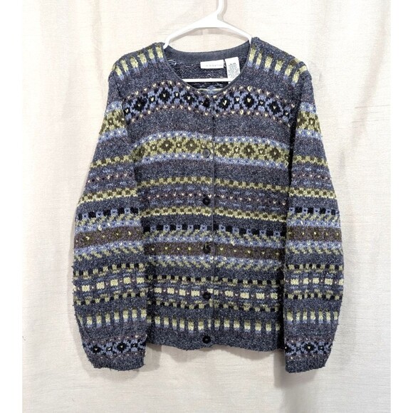 Croft & Barrows Women's Cardigan Blue Multicolor Fair Isle Sweater Size 1XL Boho - Picture 1 of 16